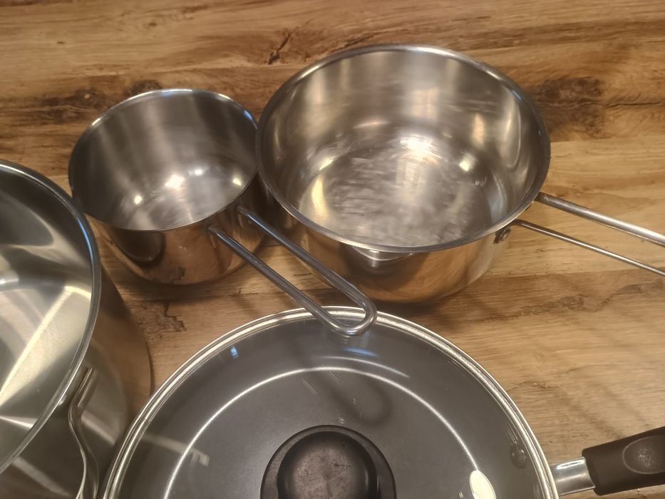 Set 4 oale ,Tigaie Tefal cu capac,oale mici cu mâner lung și oala 5 litri noua ,inox ,inducție