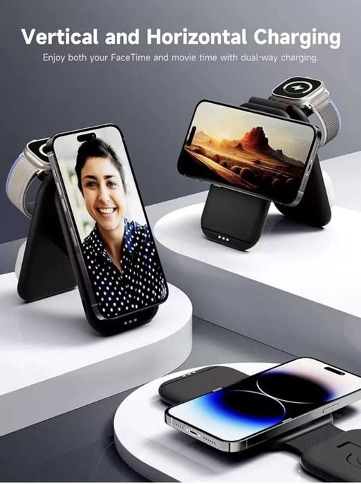 3 в 1 Безжично магнитно зарядно за Apple серия, сгъваемо за пътуване