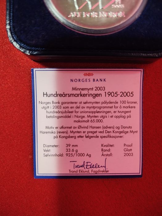 Moneda argint 925 ,100 coroane norvegiene ediție limitată.