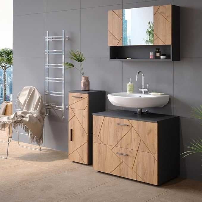 Шкаф за баня Vicco Midi, златен дъб / антрацит, Ирма, 30 x 81 x 30 см