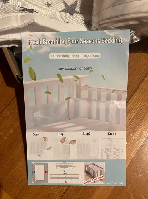 Set protectie patut bebe, GOGOU, captuseala din plasa respirabila, alb