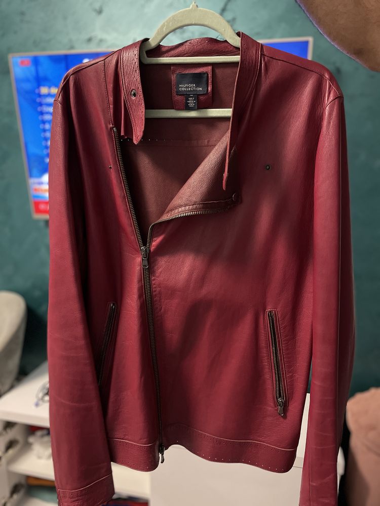 Geaca Tommy Hilfiger piele naturala bordo