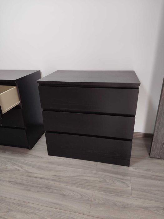 Comodă 3 sertare, negru-maro, 80x78 cm