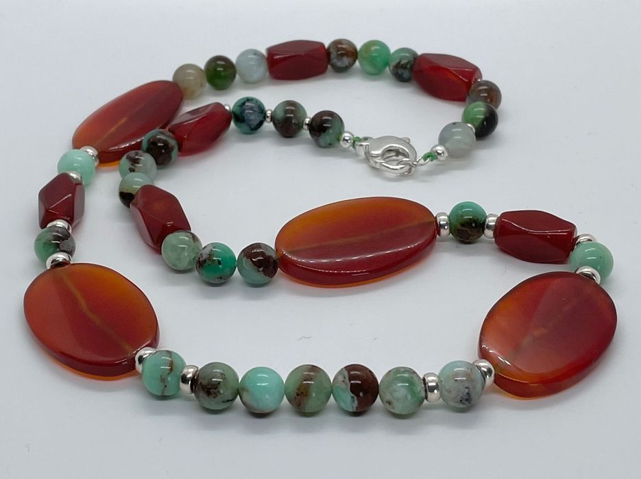 сребърно колие  хризопраз ахат