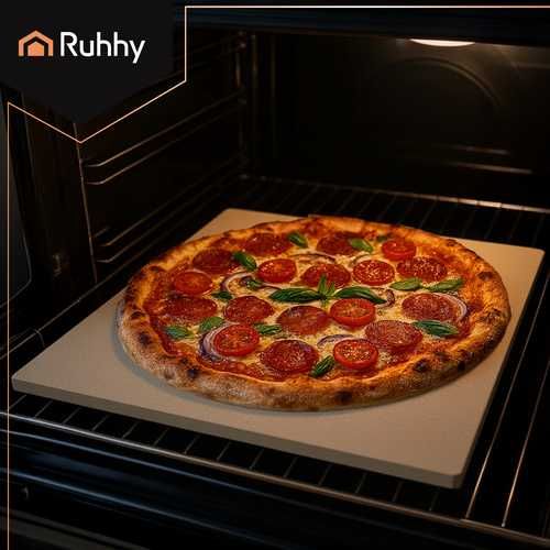Камък за пица за фурна + бамбукова лопата / Плоча за пица от кордиерит