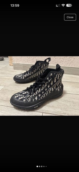 Dior B28 Black Beige Oblique High Top Trainer - 43