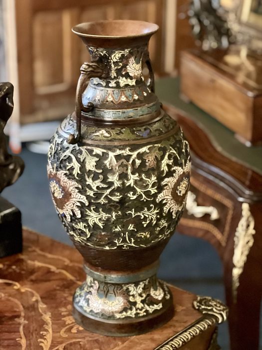 Pereche Vaze antice cloisonné - bronz emailat