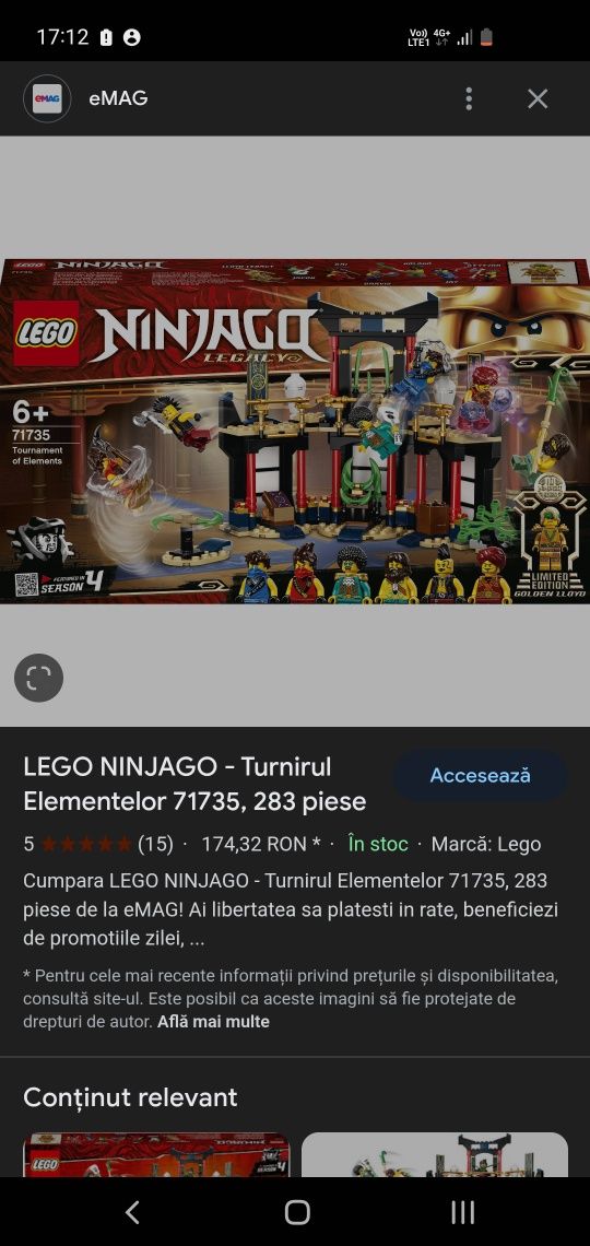 Lego ninjago 7135 turnirull elementelor
