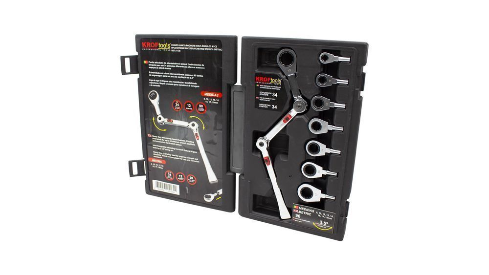 Set chei inelare cu clichet articulat cu cap interschimbabil 9 piese e