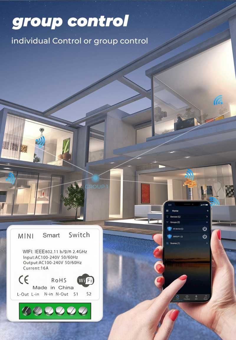 Mini comutator  smart Wifi DIY 16A acceptă control în 2 căi