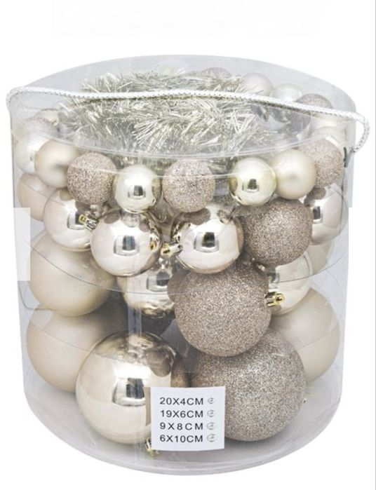 Комплект коледни топки за елха, 54 броя, 4 размер, Гланц, Мат, Блясък