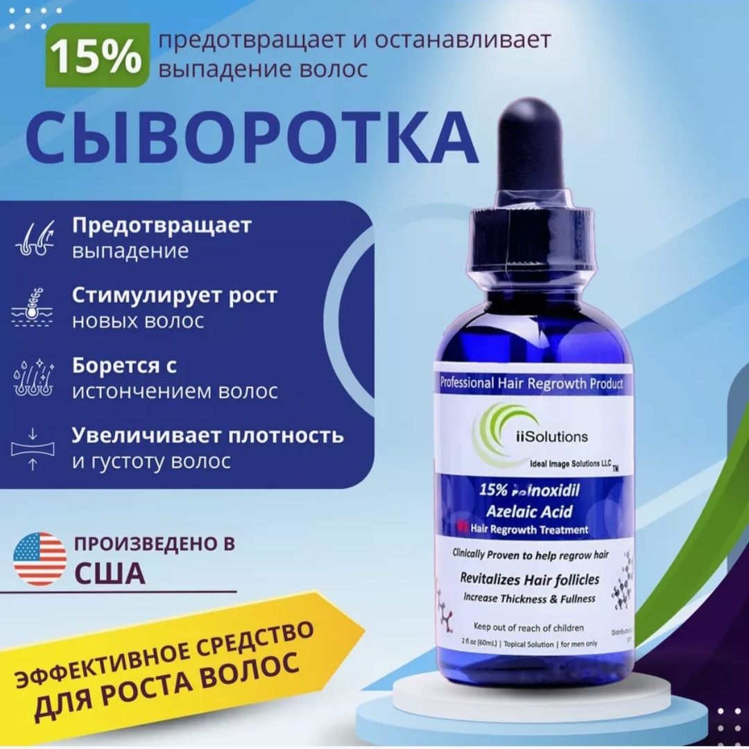 iiSolution/Minoxidil/Миноксидил/15%/рост/волос/борода/USA/комбо/эффект