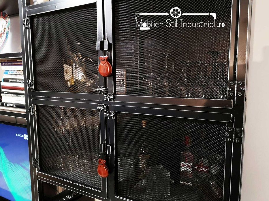 Raft tip biblioteca cu bar sticle- orice dimensiune- STIL INDUSTRIAL