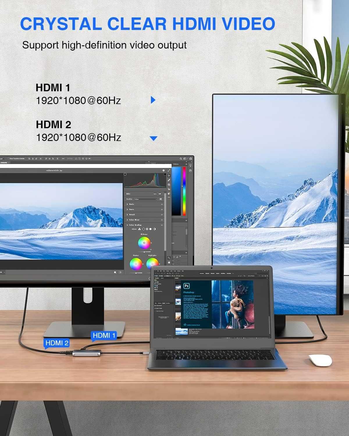 Hub Usb TypeC, 4K HDMI Ports,100W Power Delivery Port,USB 3.0 5Gb, Nou