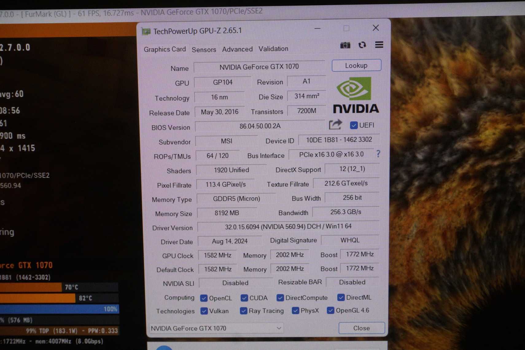Nvidia GeForce GTX 1070 8GB MSI Gaming X Видео карта / Вкл.ДДС
