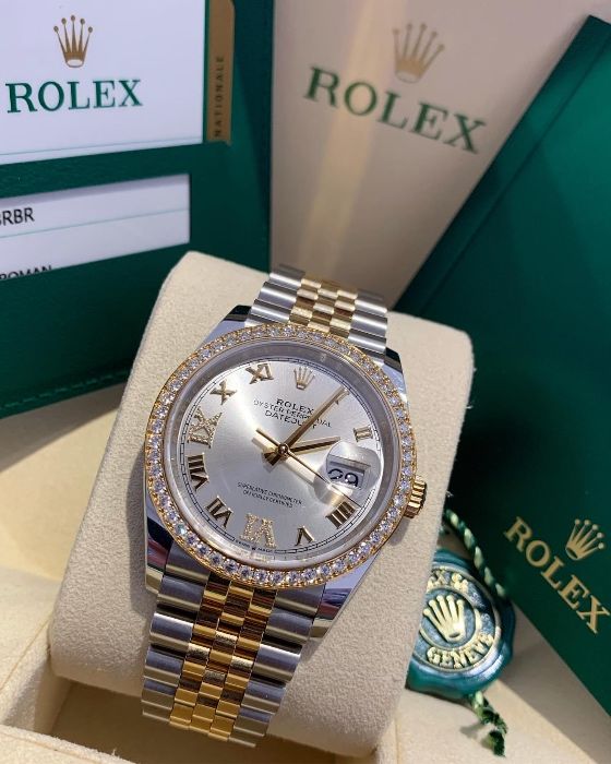 Rolex DateJust Silver Gold 36mm diamond