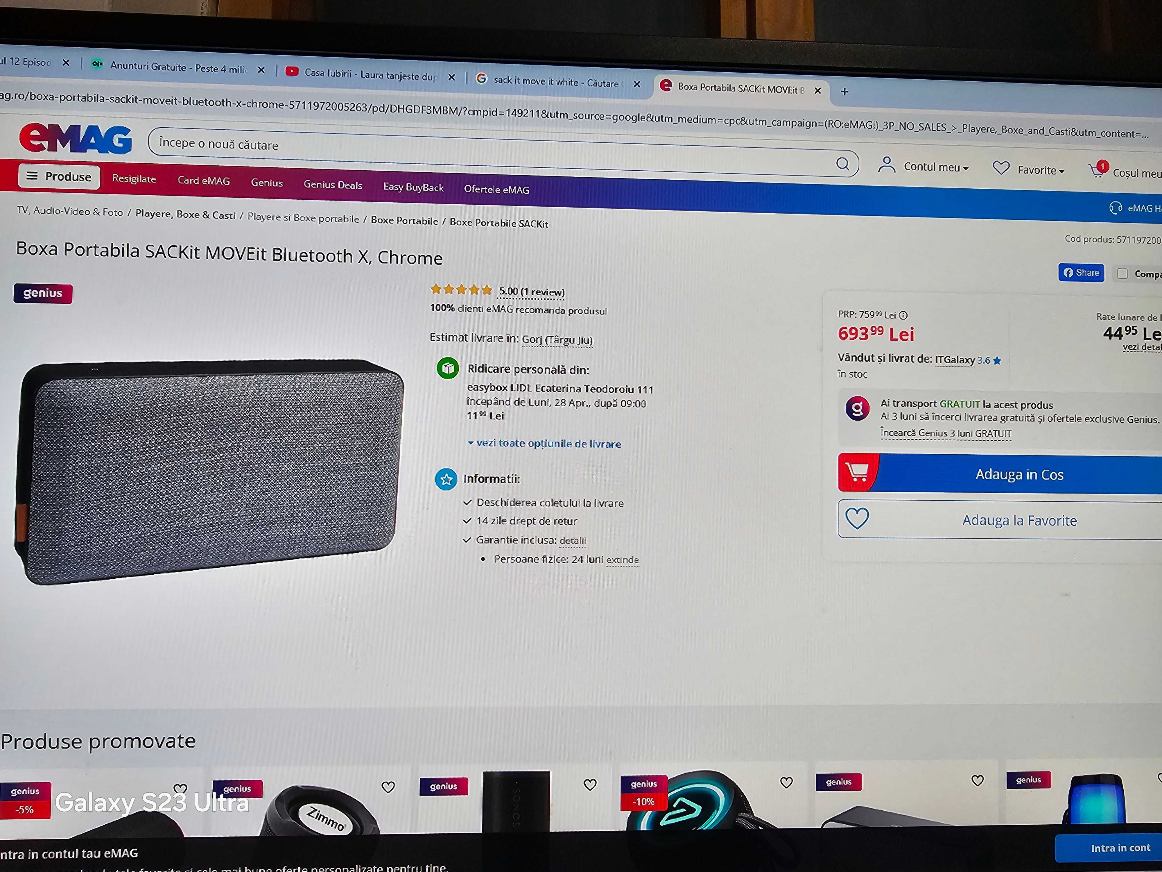 Boxa portabila SACKit MOVEit Bluetooth, stare perfecta