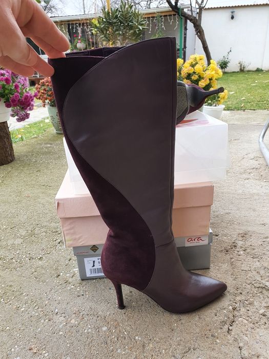 Cizme cu toc piele Bordeaux, marca Nine West