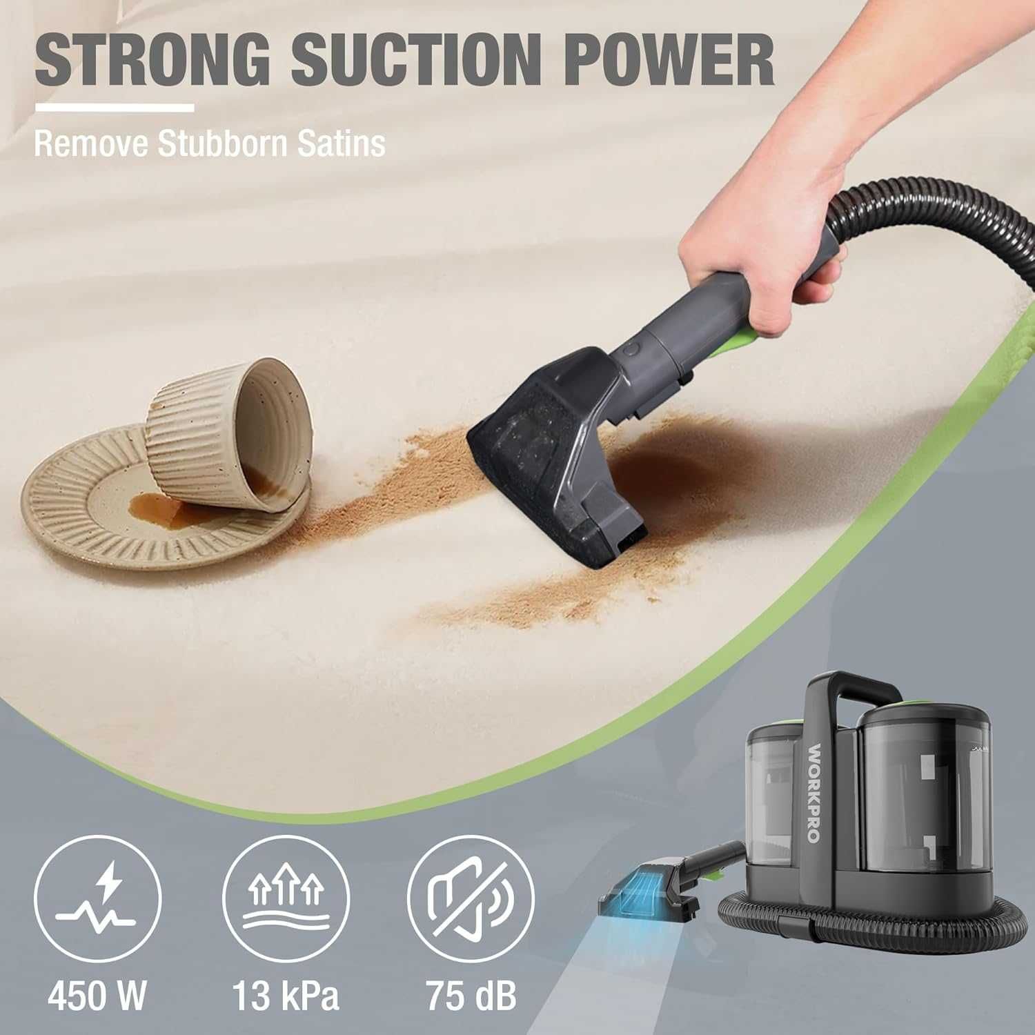 Aspirator de curățat pete WORKPRO,pentru covoare și tapițerie de 450 W