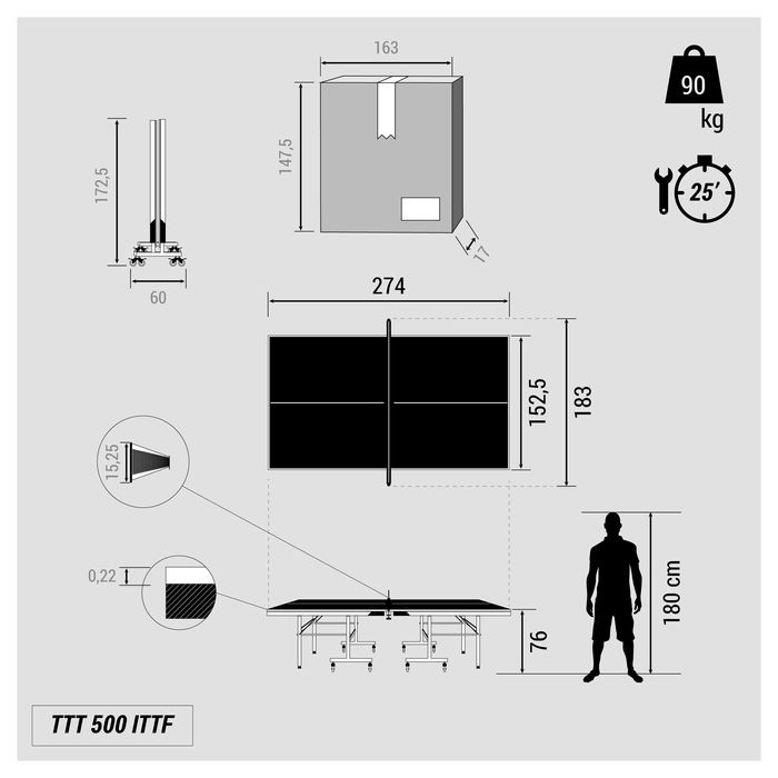 Masă Tenis de Masă Ttt500 certificată - produs resigilat Decathlon