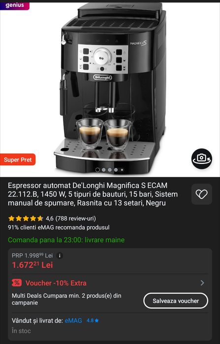 Espressor automat De'Longhi Magnifica S ECAM