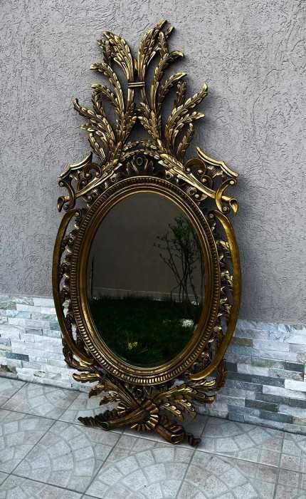 Spectaculoasa oglinda din lemn in foita aur-cristal bizotat-Franta