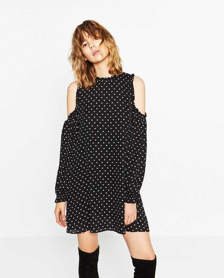 Zara polka dot dress с голи рамене