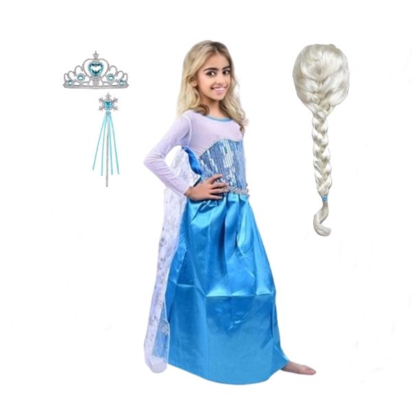 Set rochie si accesorii Elsa Frozen, 7-9 ani, Albastru, Halloween