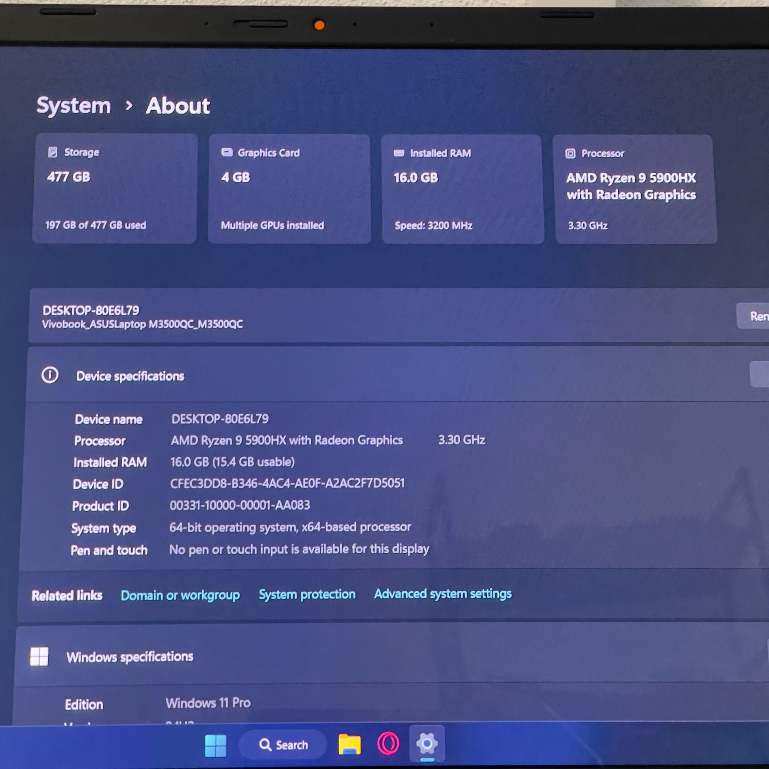 ASUS Vivobook Pro 15 OLED Ryzen 9 5900HX RTX 3050 SSD 512GB RAM 16GB