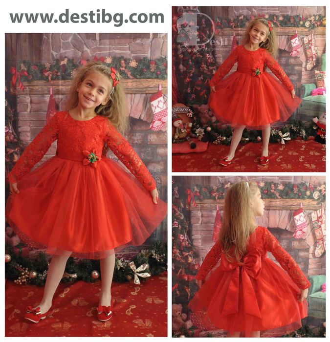 Детски рокли ТЕДИ-МОД туту с дантела,голяма панделка, разл цветове