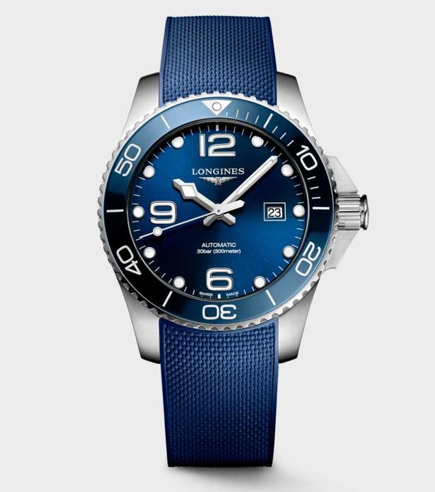 Оригинални LONGINES HydroConquest синя гумена каишка и закопчалка
