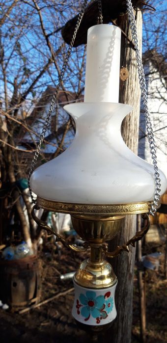 Candelabru alama, sticla, portelan vechi