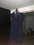Rochie albastra din voal si rochie supraelastica alb-negru