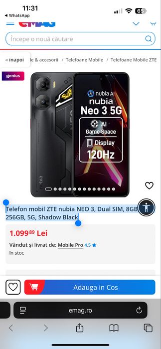ZTE nubia NEO 3 5G, 8GB RAM, 256GB, Dual SIM, nou sigilat