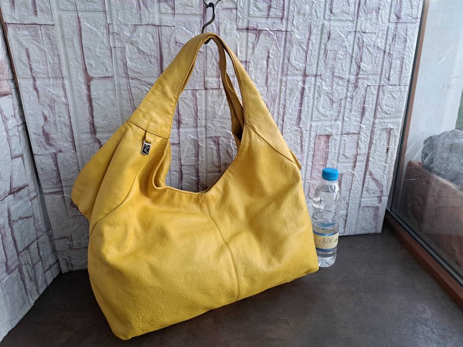 дамска чанта,Fabiana,жълта кожена торба-естествена кожа