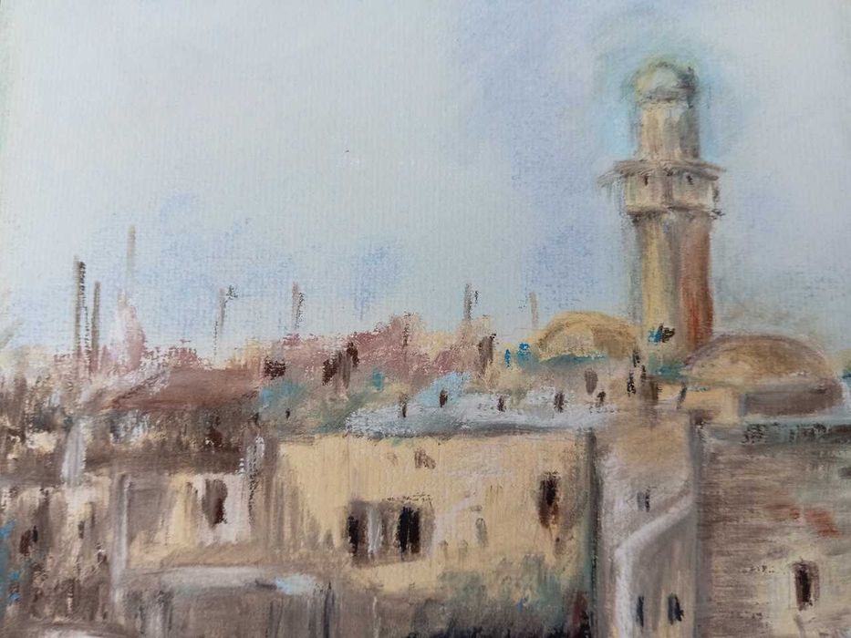 Tablou vechi - peisaj urban oriental - semnat Iser