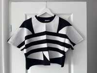 Tricou / crop top Adidas, negru cu alb, marimea 36 / S