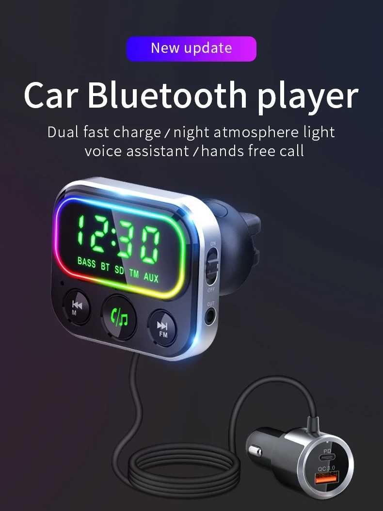 Bluetooth FM трансмитер BC79 Бързо зарядно QC 3.0 , LED , 18W