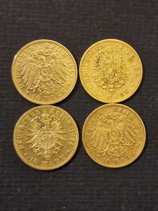 Златна Монета 10 Марки Вилхелм II , Лудвиг III , Лудвиг II , Ото