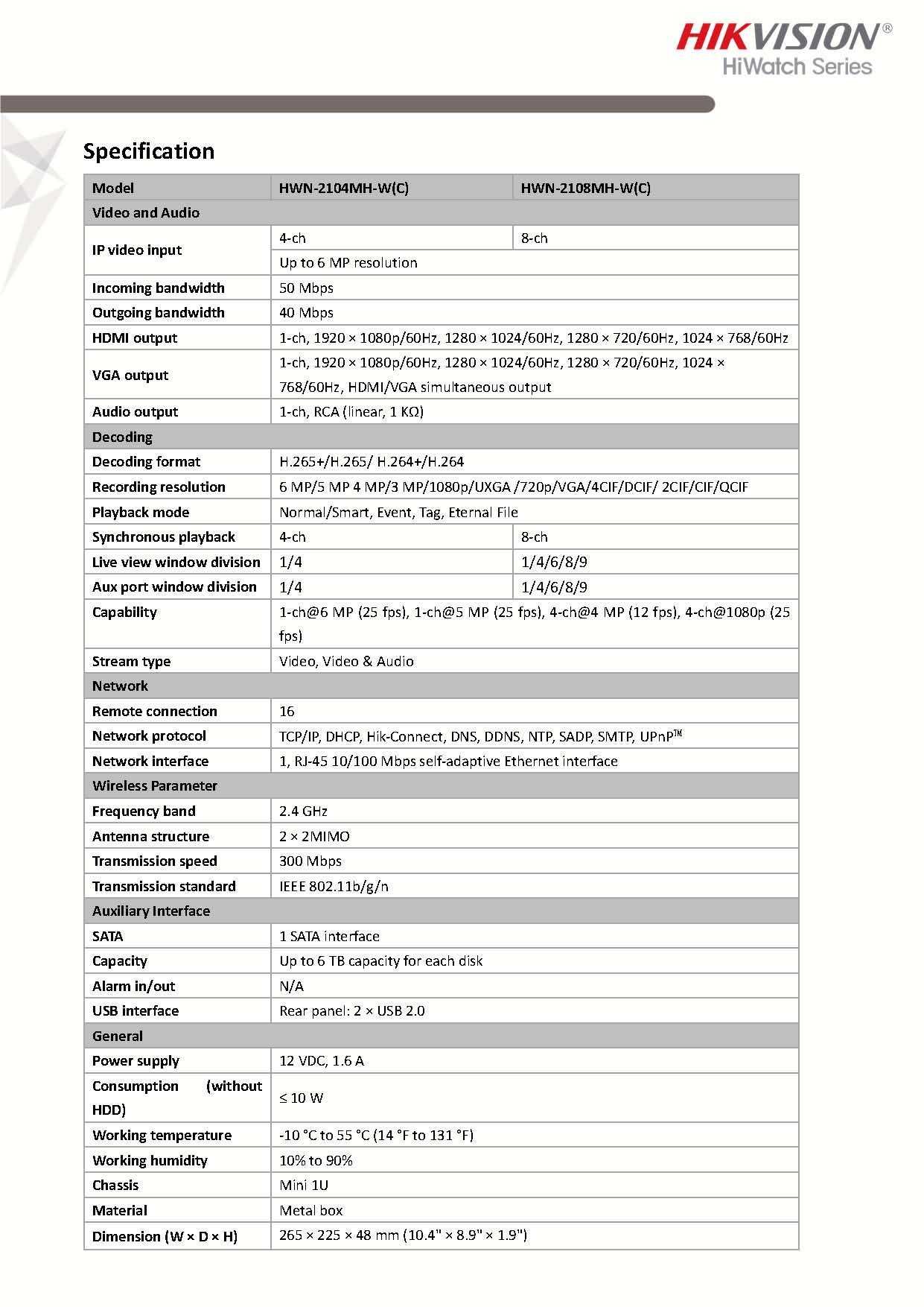 Компютър WiFi NVR 4MP 8xIP БезжиченВидеорекордер Hikvision HWN2108MHWC