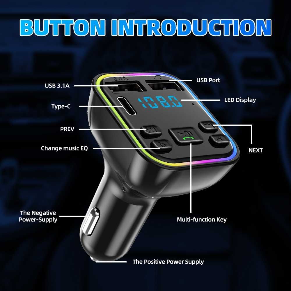 12-24V USB Автомобилен bluetooth 5.0 FM трансмитер безжичен хендсфри