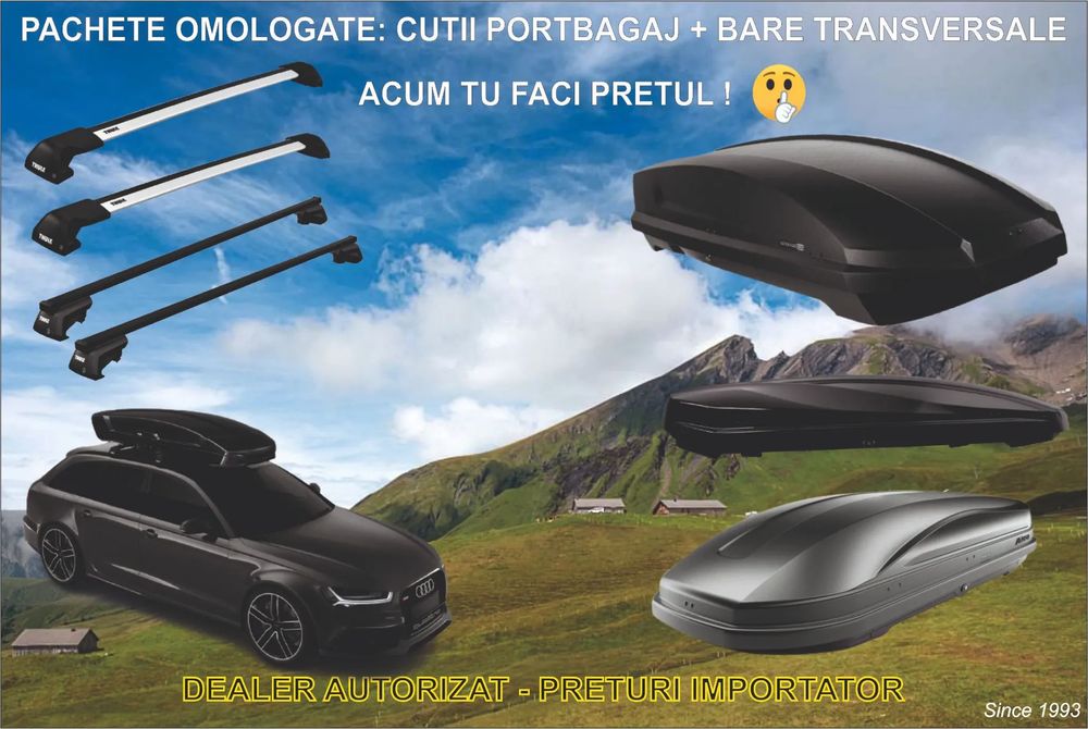 Pachet Cutii Portbagaj Auto Thule & Aleo + Bare Transversale Thule, Noi cu Factura & Garantie_Pret Importator