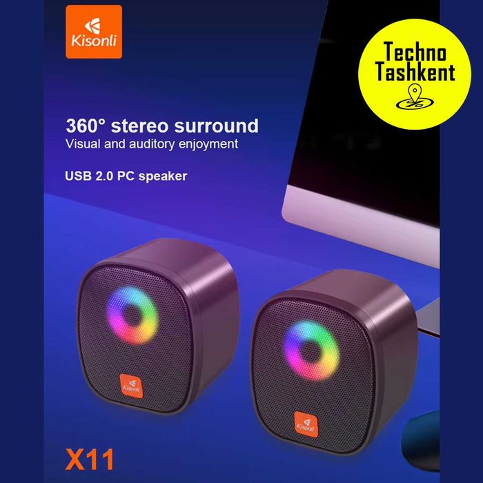 Kомпьютерные колонки Kisonli X11, RGB, стерео (Dostavka Bor)