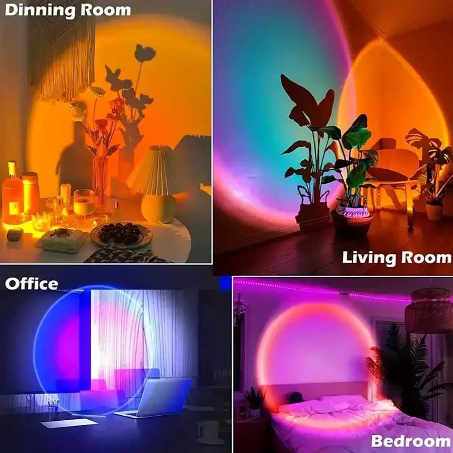 Lampa proiector LED cu simulare apus de soare 16 culori + telecomanda