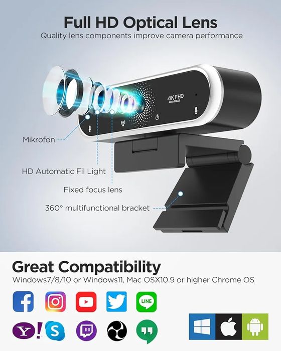Niveoli webcam 4K FHD image sensor/microfon