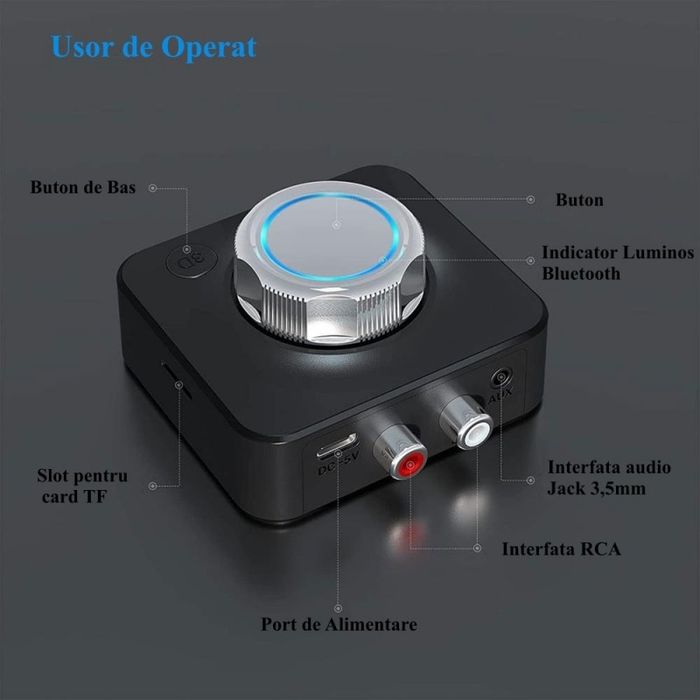 Adaptor Audio Bluetooth 5.0 Sunet stereo Receptor Bluetooth Carkit 3D