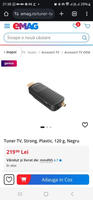 Tuner TV, Strong, Plastic, 120 g, Negru, sigilate