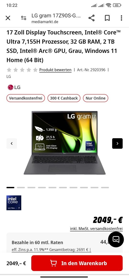 Laptop Ultrabook Sigilat - LG Gram Intel Ultra 7, 32GB DDR5, 2TB SSD