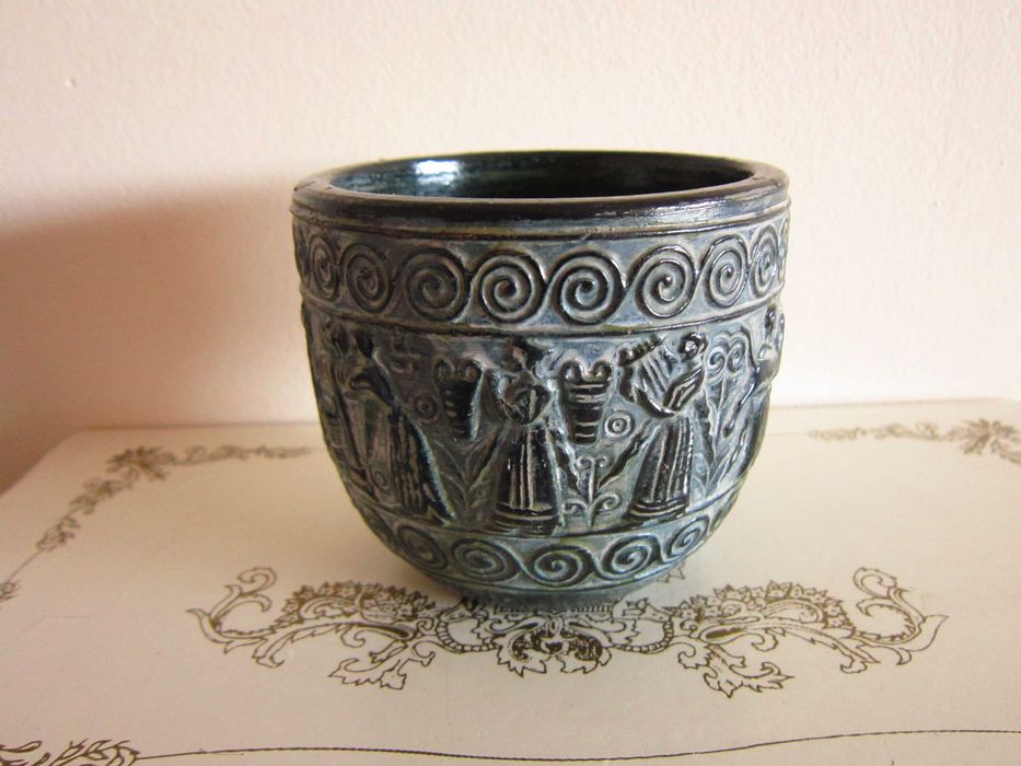 cadou inedit decoratiune vas ceramic portelanat vechi handmade Grecia