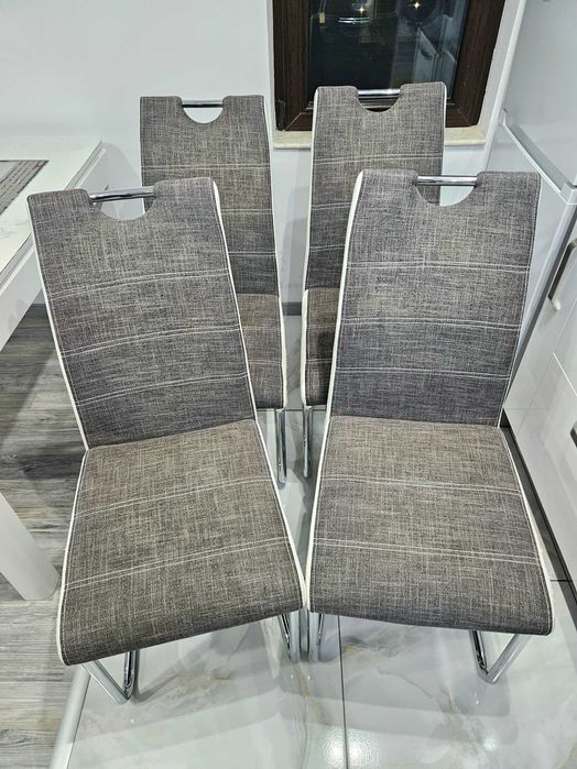 Стилни трапезни столове сиво бели 4 бр. за 80 лв., полукожа